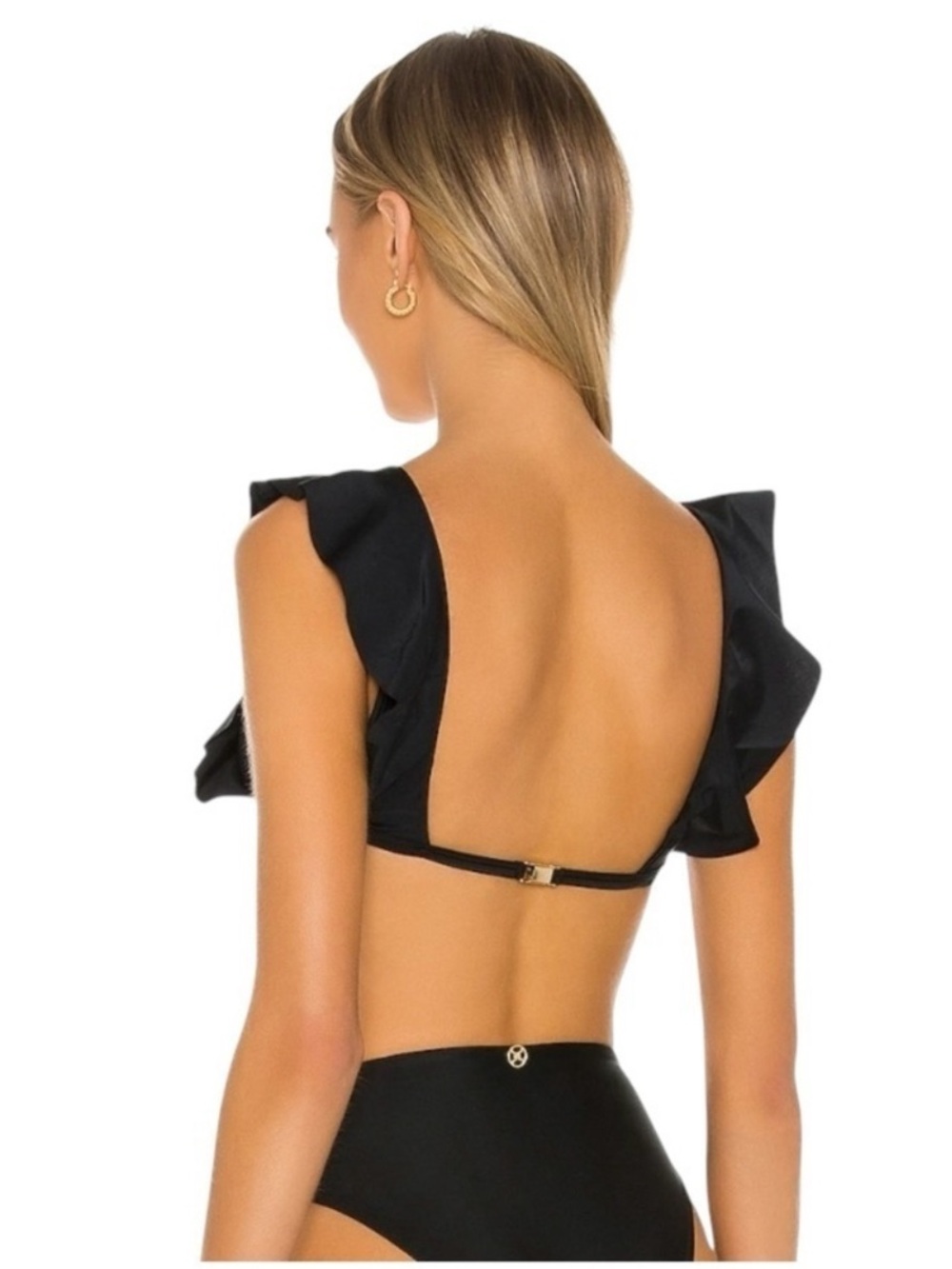 NWT Vix Paula Hermanny Solid Liz Bikini Top - Black ruffle sleeve - size medium